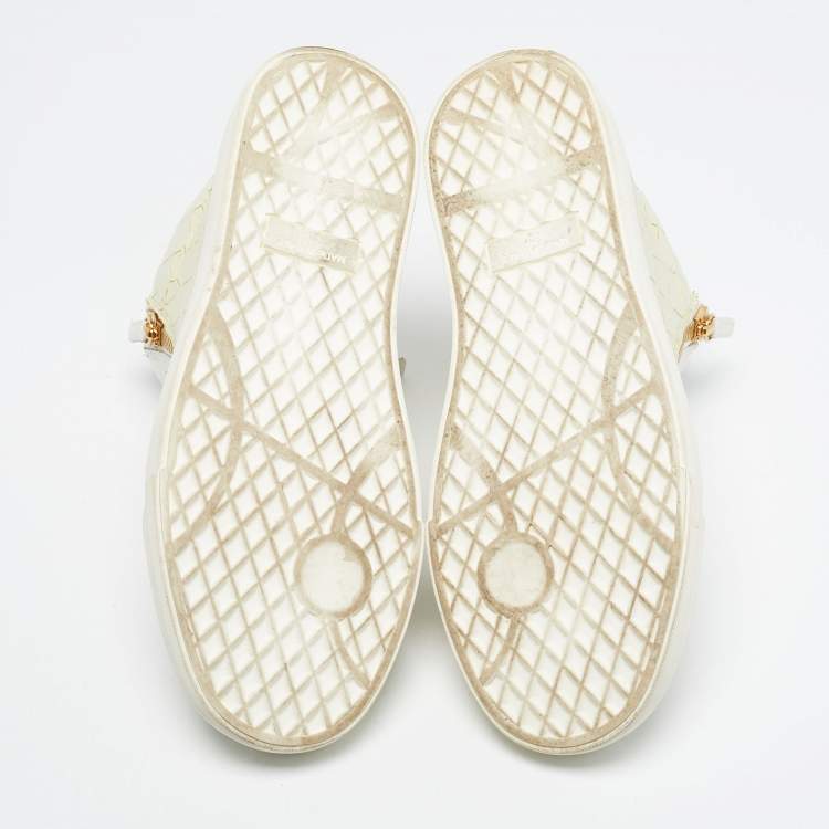 Pre Owned Giuseppe Zanotti Cream/White Croc Embossed and Leather High Top Sneakers Size 38