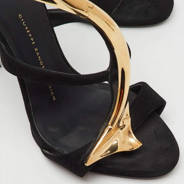 Pre Owned Giuseppe Zanotti Black Suede Metal Embellished Ankle Strap Sandals Size 38