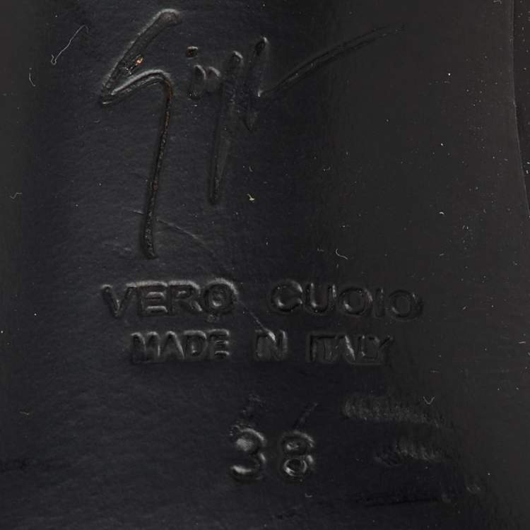 Pre Owned Giuseppe Zanotti Black Patent Leather and Suede Crystal Embellished Pointed Toe Pumps Size 38