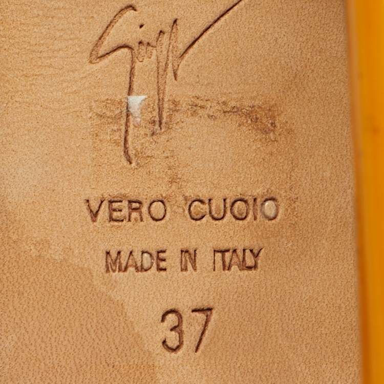 Pre Owned Giuseppe Zanotti Yellow Patent Leather T-Strap Platform Sandals Size 37