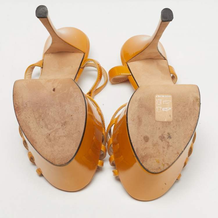 Pre Owned Giuseppe Zanotti Yellow Patent Leather T-Strap Platform Sandals Size 37