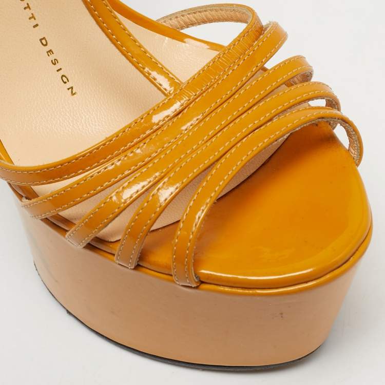 Pre Owned Giuseppe Zanotti Yellow Patent Leather T-Strap Platform Sandals Size 37