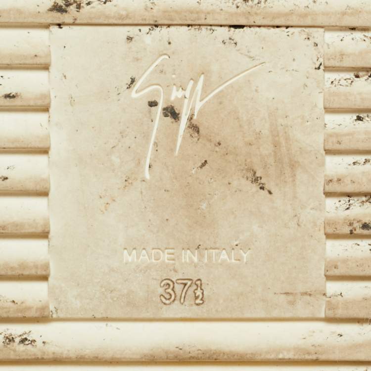 Pre Owned Giuseppe Zanotti Pink/Beige Leather and Patent Leather Mid Top Sneakers Size 37.5