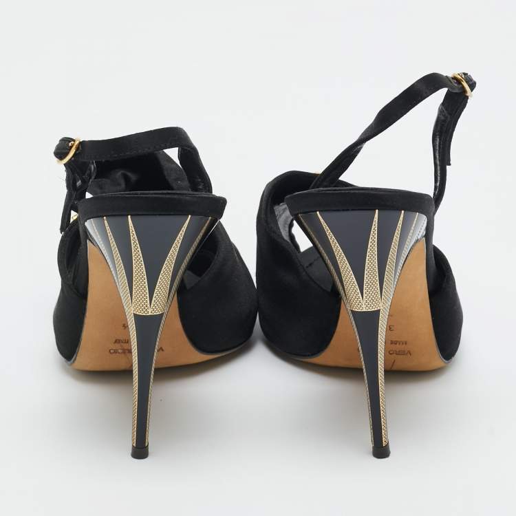 Pre Owned Giuseppe Zanotti Black Satin Bow Crystal Embellish Slingback Sandals Size 37.5
