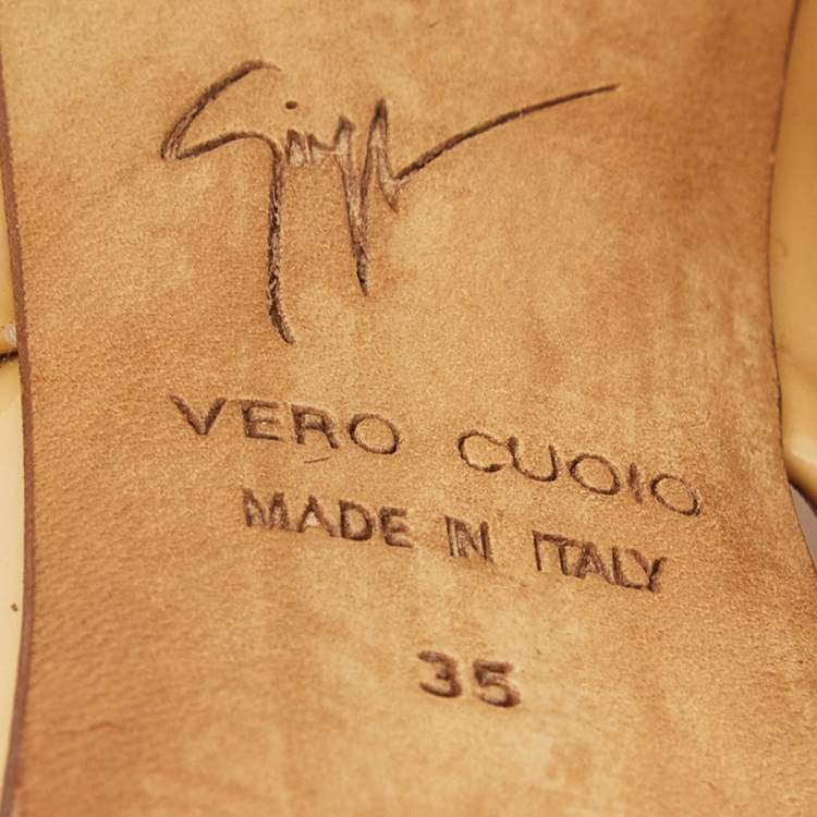 Pre Owned Giuseppe Zanotti Beige Patent Leather Andrea Slide Sandals Size 35