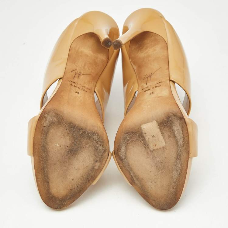 Pre Owned Giuseppe Zanotti Beige Patent Leather Andrea Slide Sandals Size 35