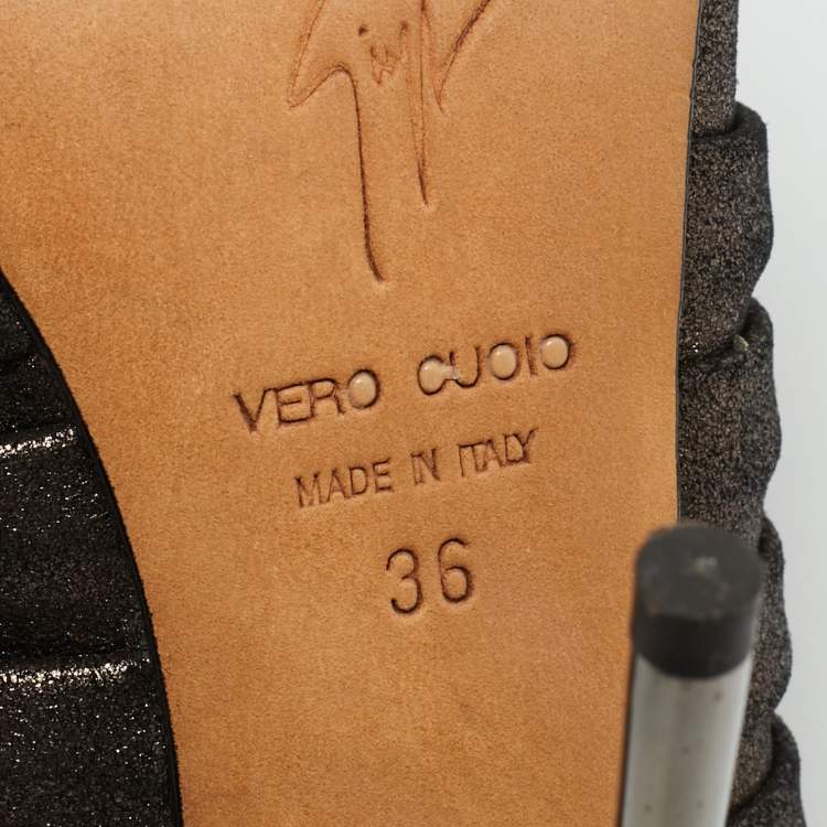 Pre Owned Giuseppe Zanotti Metallic Texture Suede Open Toe Mules Size 36