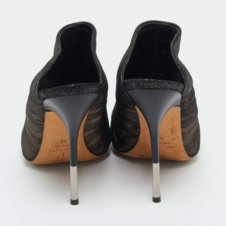 Pre Owned Giuseppe Zanotti Metallic Texture Suede Open Toe Mules Size 36