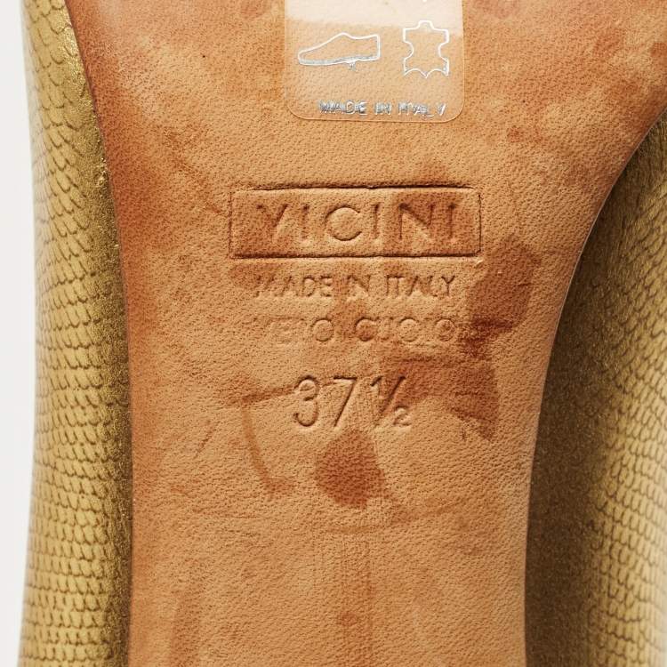 Pre Owned Giuseppe Zanotti Metallic Gold Lizard Embossed Leather Cut Out Pumps Size 37.5