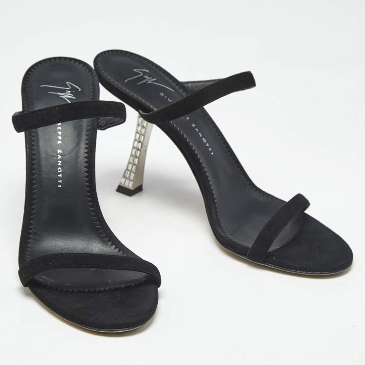 Pre Owned Giuseppe Zanotti Black Suede Farrah Slide Sandals Size 36