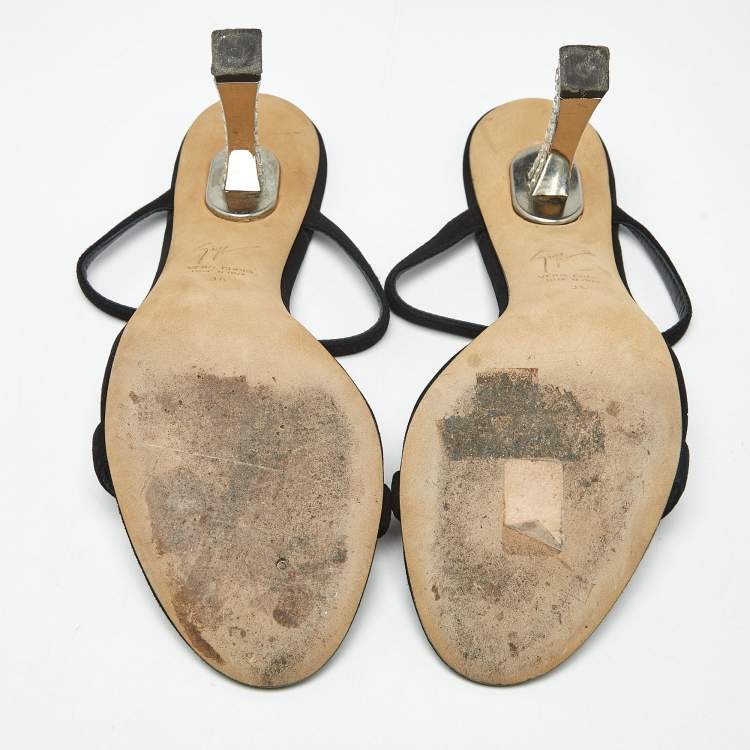 Pre Owned Giuseppe Zanotti Black Suede Farrah Slide Sandals Size 36