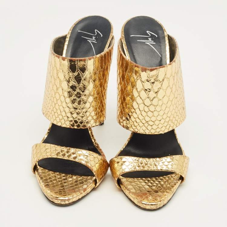 Pre Owned Giuseppe Zanotti Gold Python Embossed Leather Andrea Slide Sandals Size 40