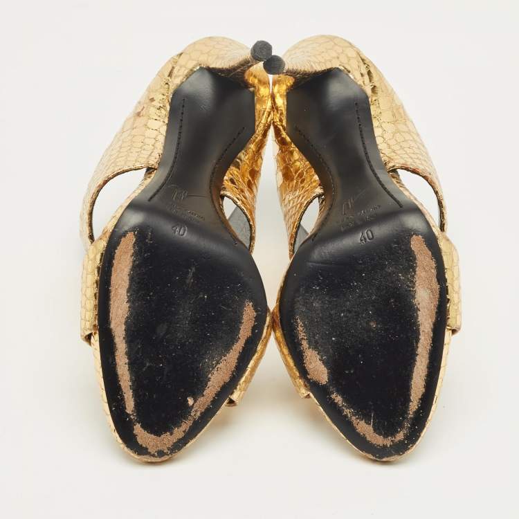 Pre Owned Giuseppe Zanotti Gold Python Embossed Leather Andrea Slide Sandals Size 40