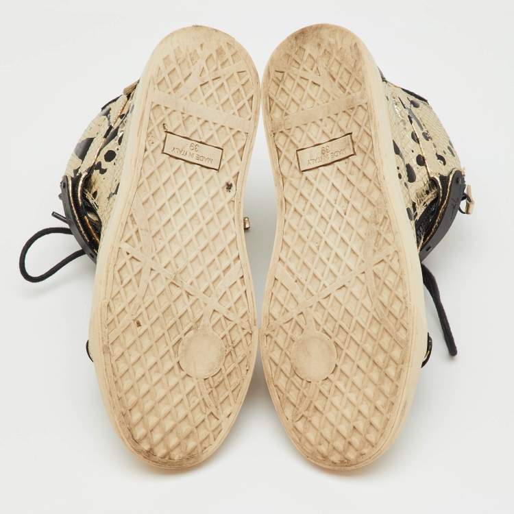 Pre Owned Giuseppe Zanotti Gold/Black Python Embossed Leather Coby High Top Sneakers Size 39