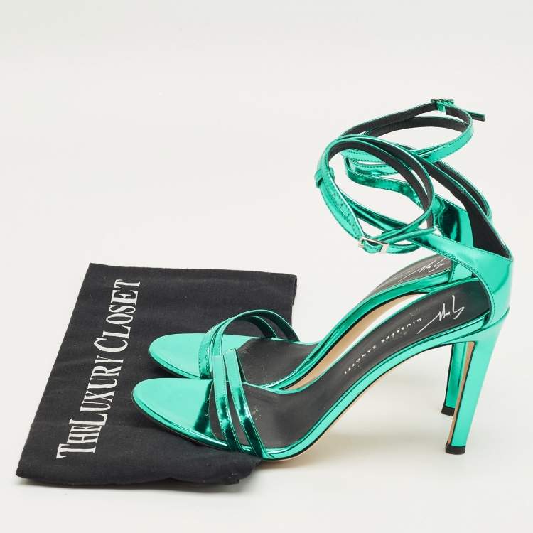 Pre Owned Giuseppe Zanotti Green Patent Leather Catia Ankle Strap Sandals Size 37.5