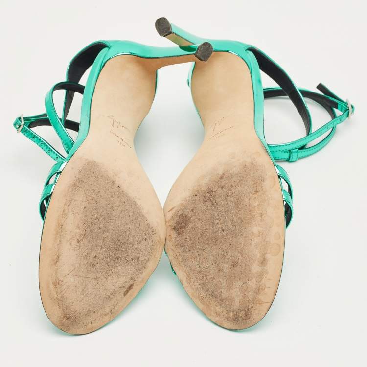 Pre Owned Giuseppe Zanotti Green Patent Leather Catia Ankle Strap Sandals Size 37.5