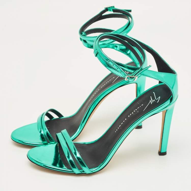 Pre Owned Giuseppe Zanotti Green Patent Leather Catia Ankle Strap Sandals Size 37.5