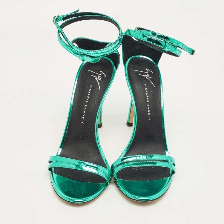 Pre Owned Giuseppe Zanotti Green Patent Leather Catia Ankle Strap Sandals Size 37.5