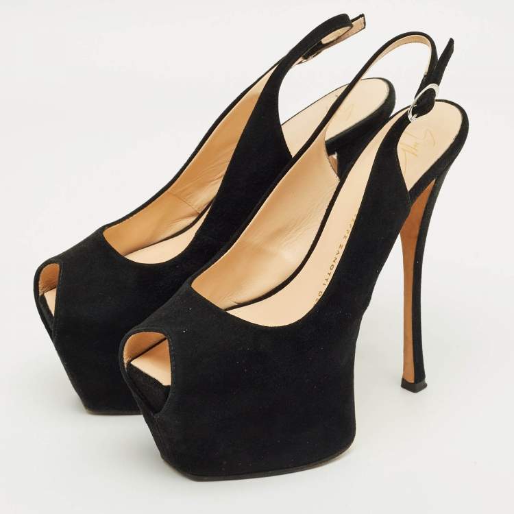 Pre Owned Giuseppe Zanotti Black Suede Platform Slingback Pumps Size 36