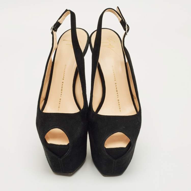 Pre Owned Giuseppe Zanotti Black Suede Platform Slingback Pumps Size 36