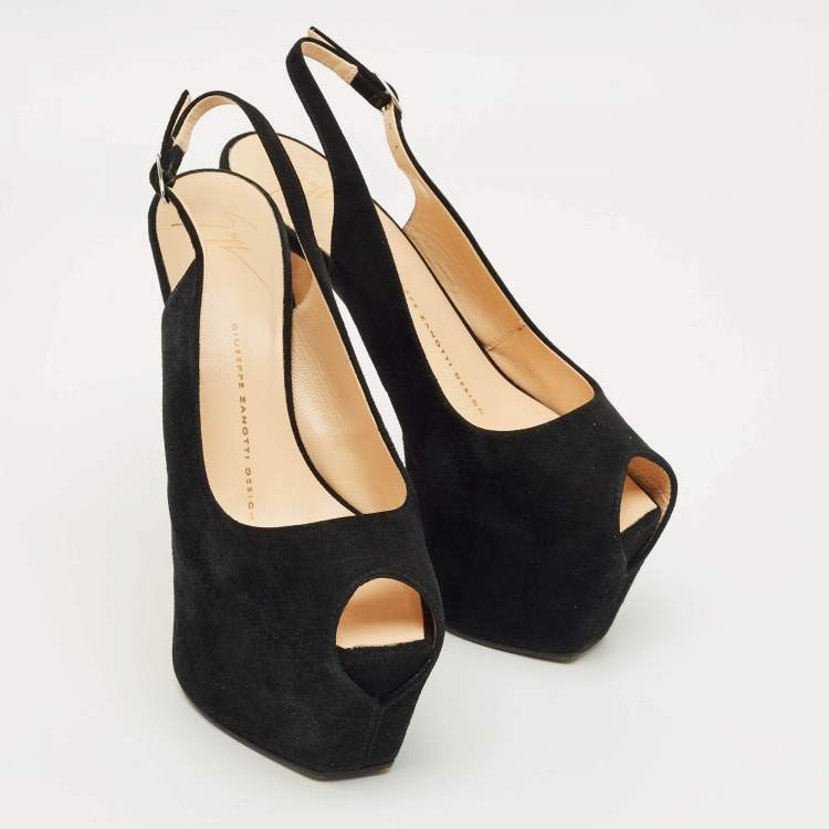 Pre Owned Giuseppe Zanotti Black Suede Platform Slingback Pumps Size 36