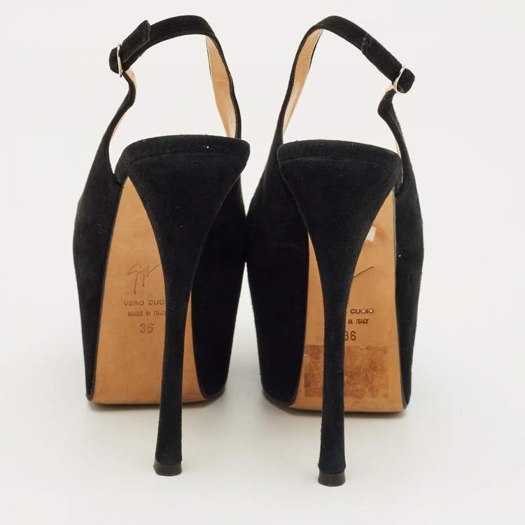 Pre Owned Giuseppe Zanotti Black Suede Platform Slingback Pumps Size 36