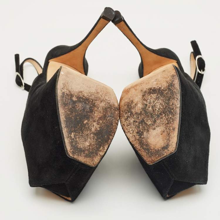 Pre Owned Giuseppe Zanotti Black Suede Platform Slingback Pumps Size 36