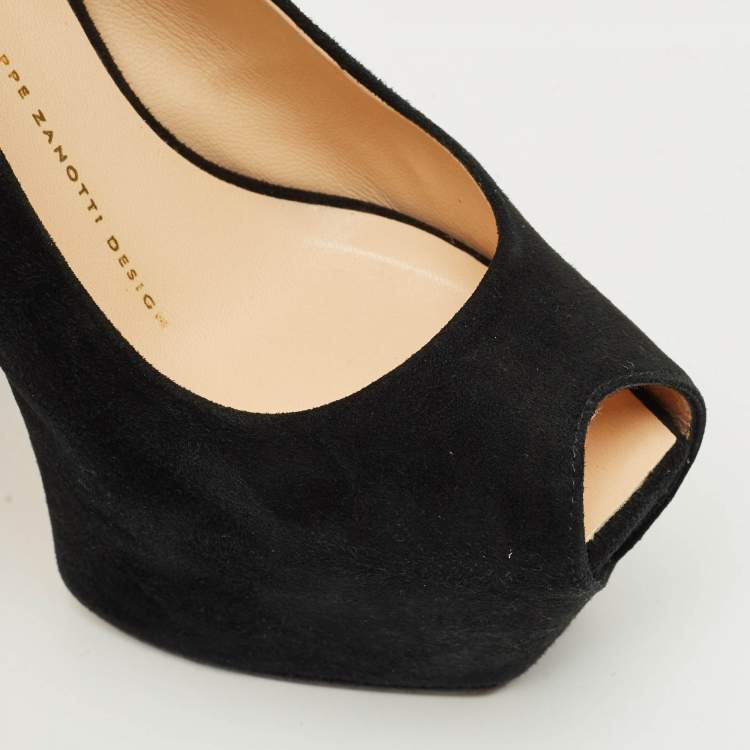 Pre Owned Giuseppe Zanotti Black Suede Platform Slingback Pumps Size 36