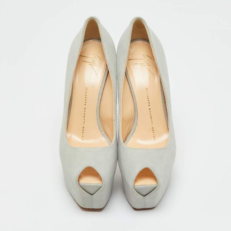 Pre Owned Guisuppe Zanotti Grey Suede Liza Peep Toe Platform Pumps Size 36