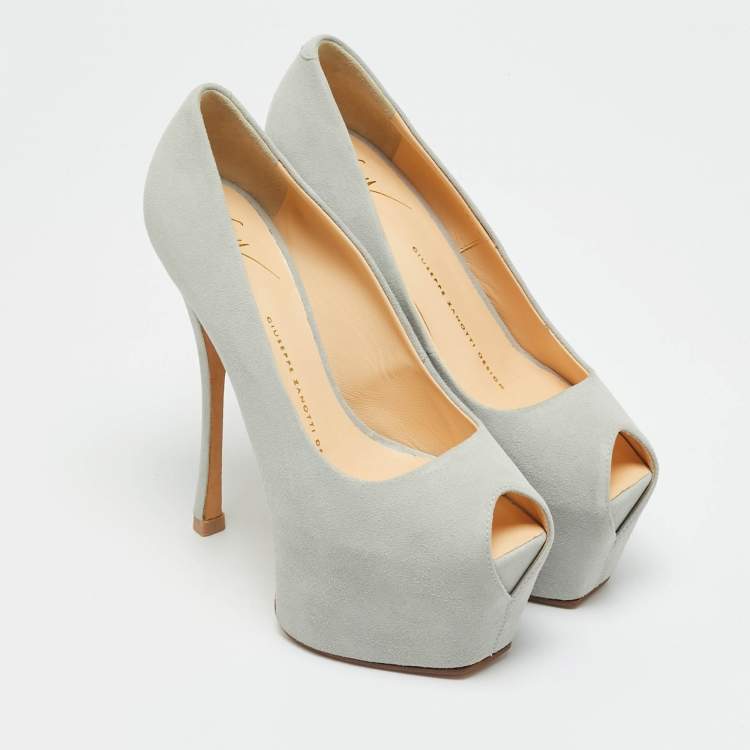 Pre Owned Guisuppe Zanotti Grey Suede Liza Peep Toe Platform Pumps Size 36