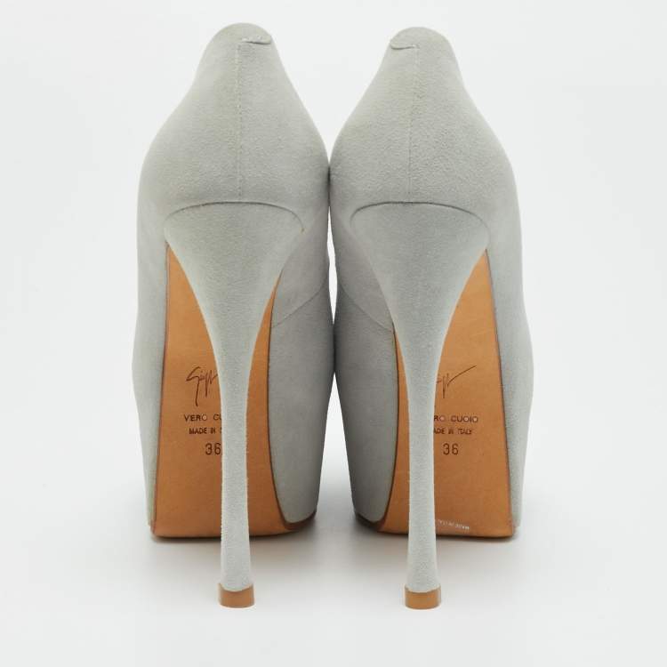 Pre Owned Guisuppe Zanotti Grey Suede Liza Peep Toe Platform Pumps Size 36
