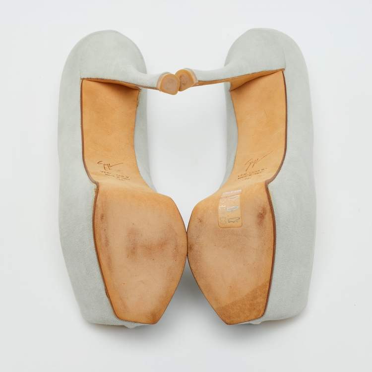 Pre Owned Guisuppe Zanotti Grey Suede Liza Peep Toe Platform Pumps Size 36