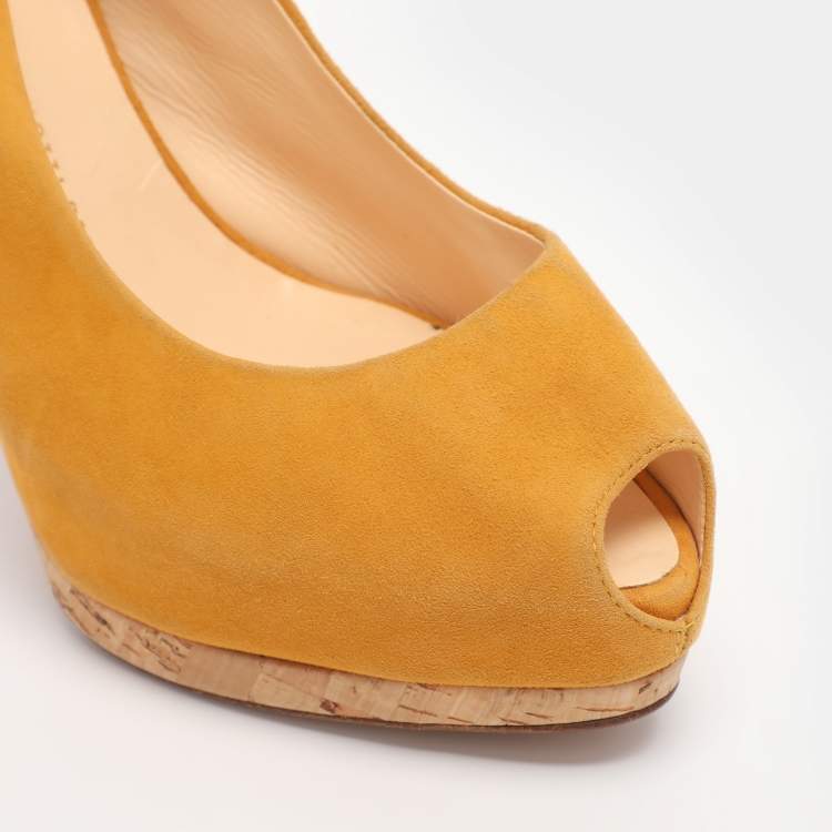 Pre Owned Giuseppe Zanotti Yellow Suede Slingback Platform Pumps Size 39.5