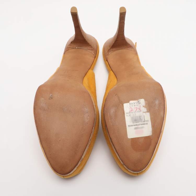 Pre Owned Giuseppe Zanotti Yellow Suede Slingback Platform Pumps Size 39.5