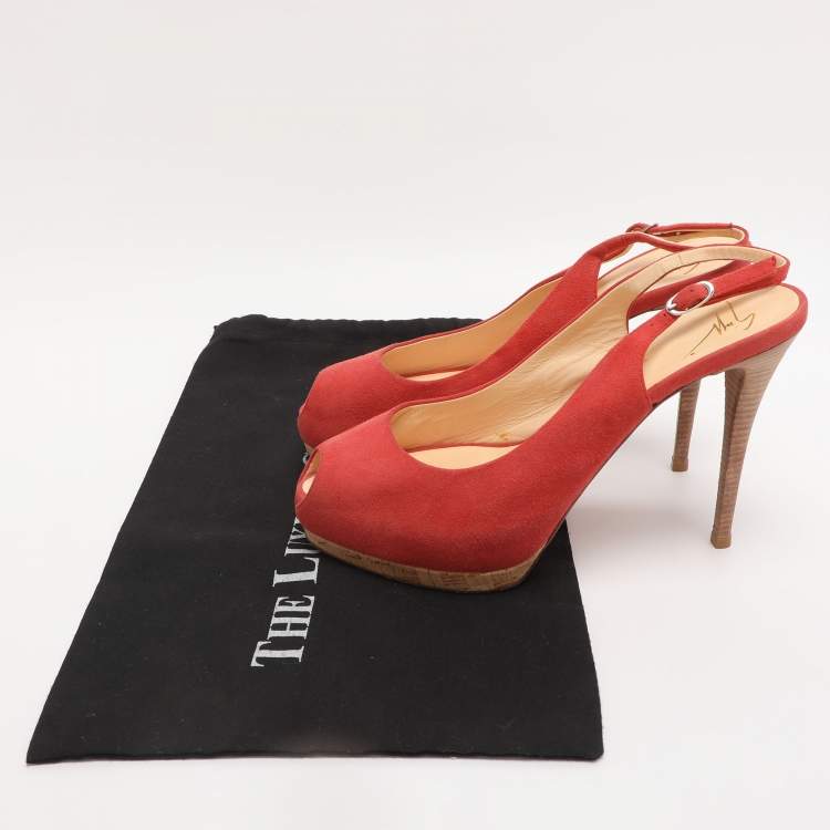 Pre Owned Giuseppe Zanotti Red Suede Slingback Platform Pumps Size 40