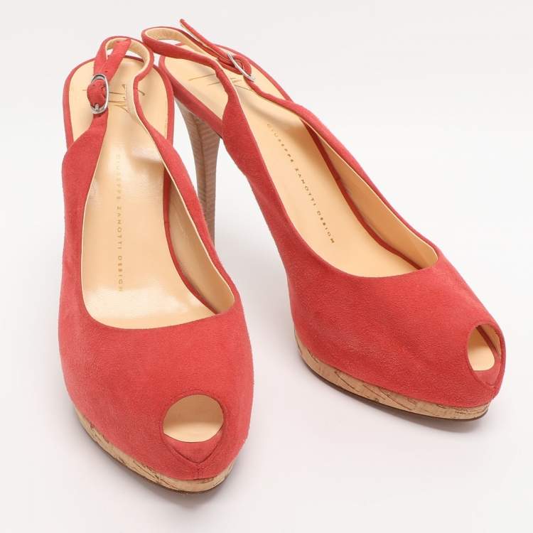 Pre Owned Giuseppe Zanotti Red Suede Slingback Platform Pumps Size 40