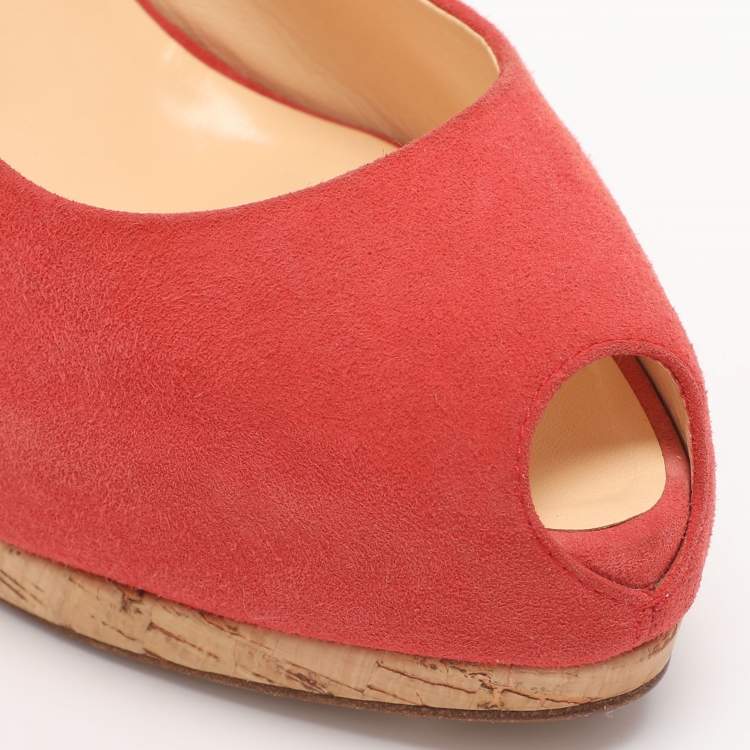 Pre Owned Giuseppe Zanotti Red Suede Slingback Platform Pumps Size 40