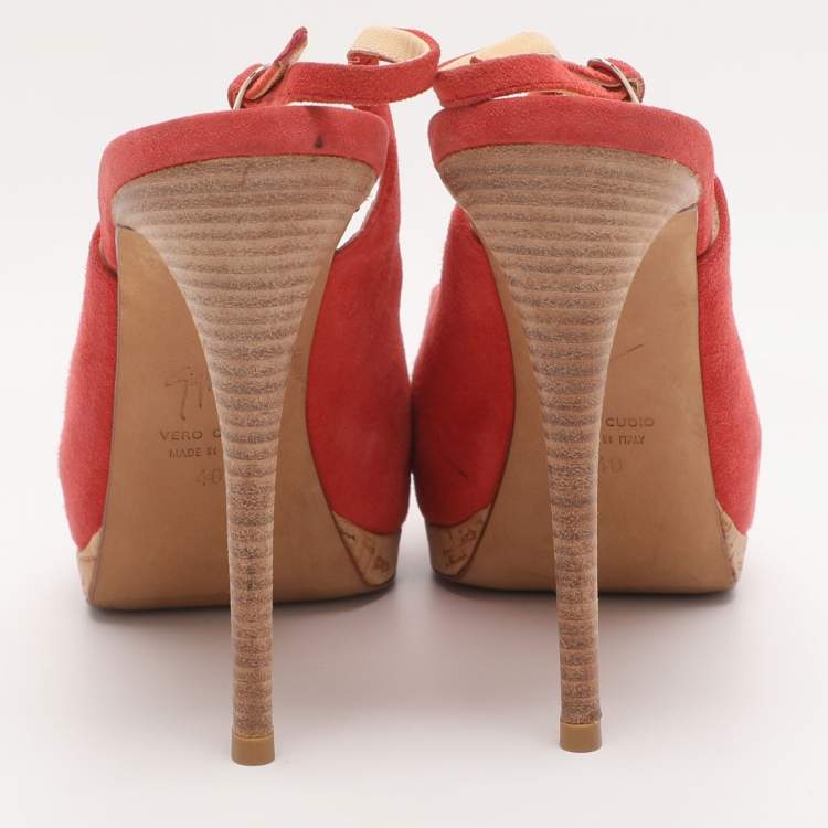 Pre Owned Giuseppe Zanotti Red Suede Slingback Platform Pumps Size 40