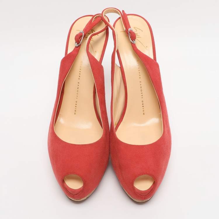 Pre Owned Giuseppe Zanotti Red Suede Slingback Platform Pumps Size 40