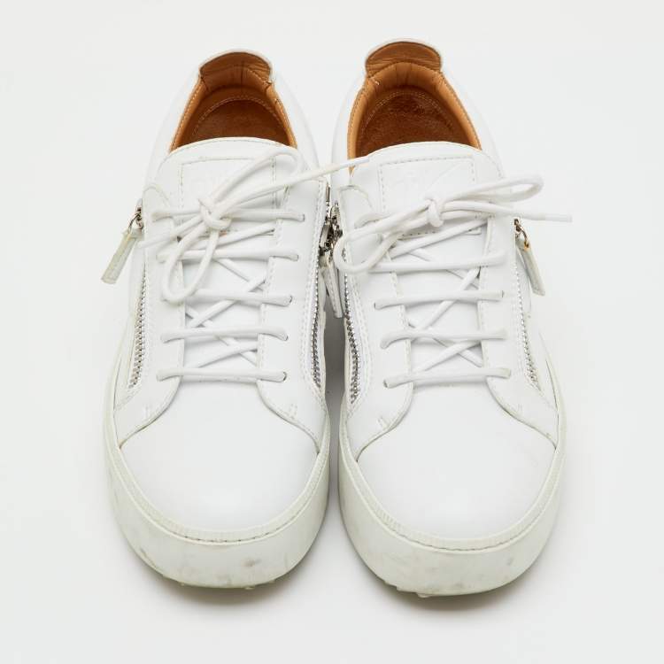 Pre Owned Giuseppe Zanotti White Leather Frankie Low Top Platform Sneakers Size 41