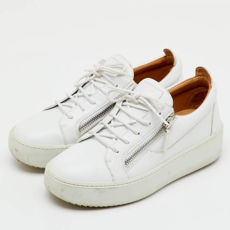 Pre Owned Giuseppe Zanotti White Leather Frankie Low Top Platform Sneakers Size 41