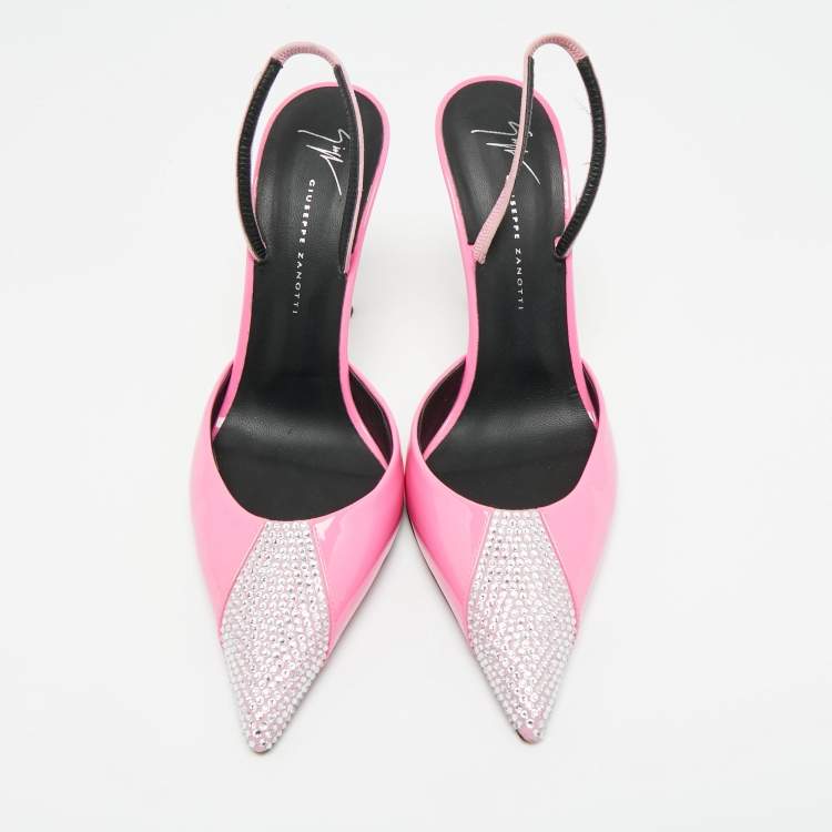 Pre Owned Giuseppe Zanotti Pink Patent Leather and Suede Henriette Strass Pumps Size 40