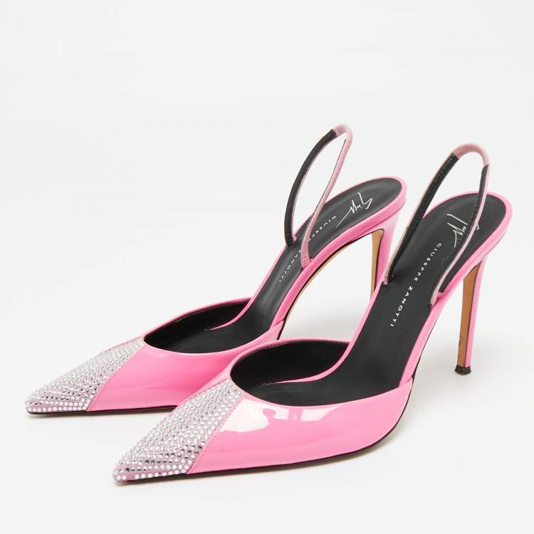 Pre Owned Giuseppe Zanotti Pink Patent Leather and Suede Henriette Strass Pumps Size 40