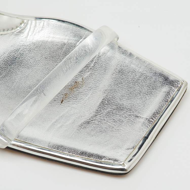 Pre Owned Giuseppe Zanotti Transparent/Silver PVC Flamina Flexi Slide Sandals Size 40.5