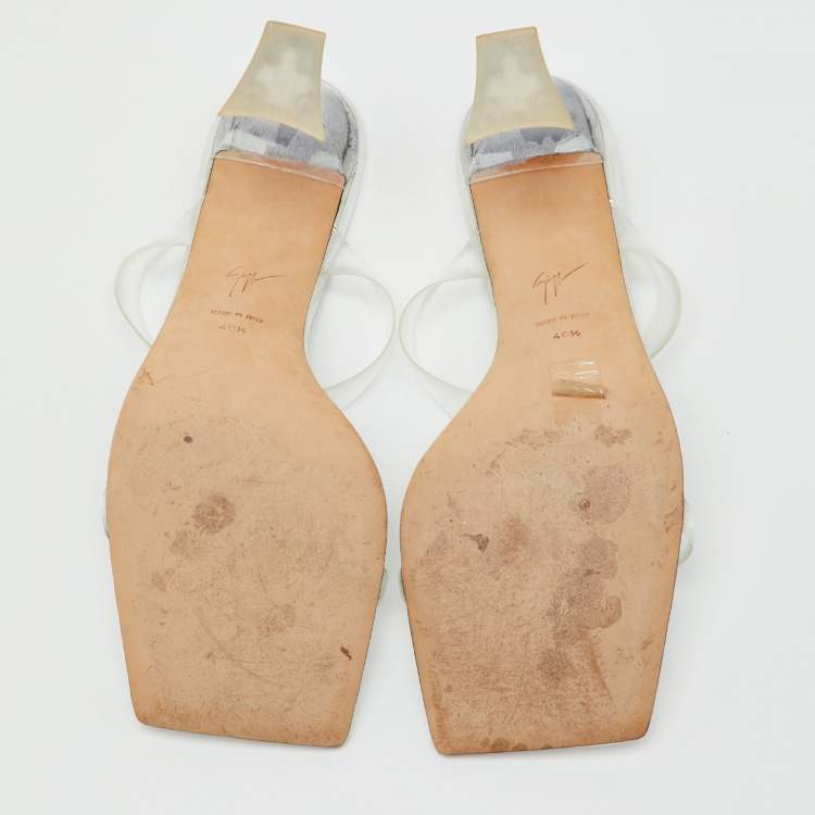 Pre Owned Giuseppe Zanotti Transparent/Silver PVC Flamina Flexi Slide Sandals Size 40.5