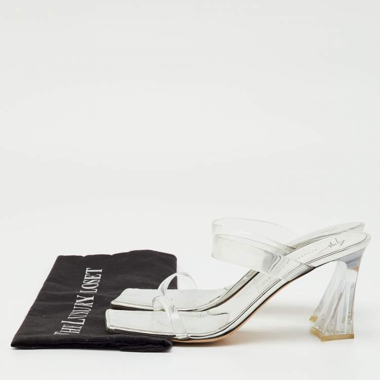 Pre Owned Giuseppe Zanotti Transparent/Silver PVC Flamina Flexi Slide Sandals Size 40.5