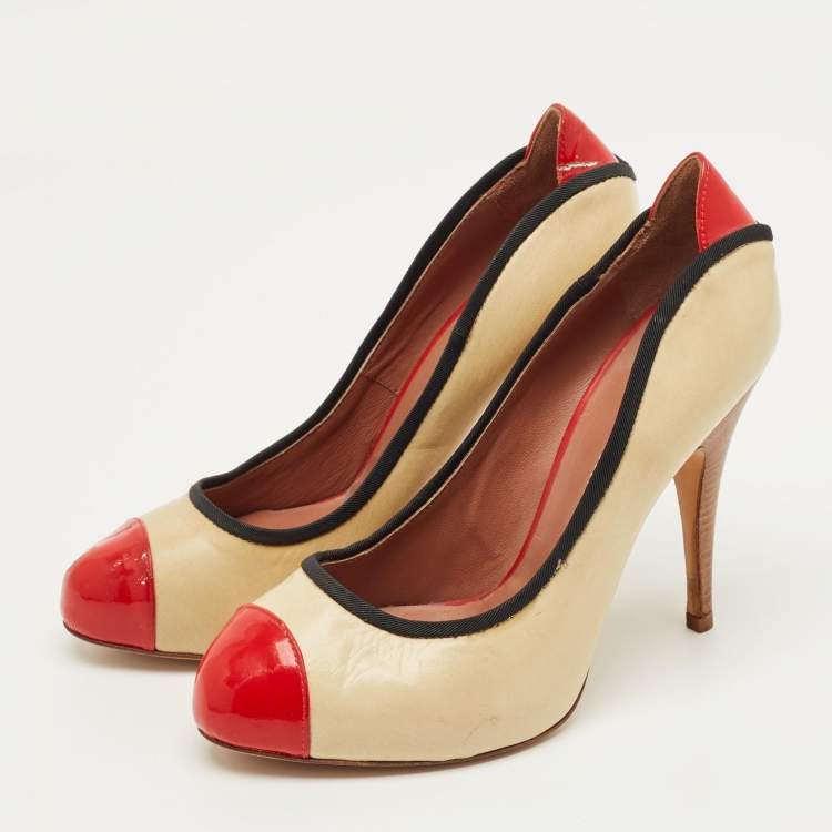 Pre Owned Giuseppe Zanotti  Tricolor Leather and Patent Leather Cap Toe Pumps Size 38