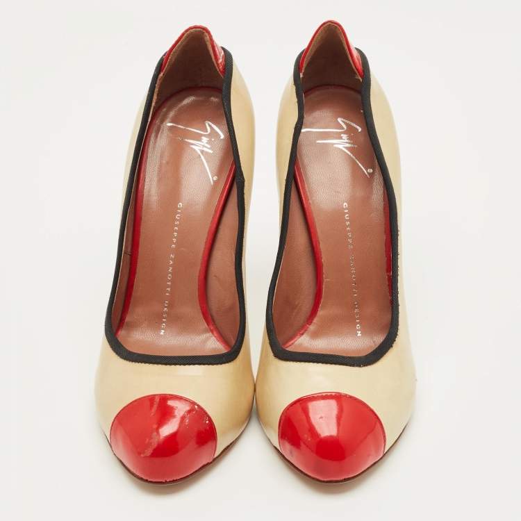 Pre Owned Giuseppe Zanotti  Tricolor Leather and Patent Leather Cap Toe Pumps Size 38