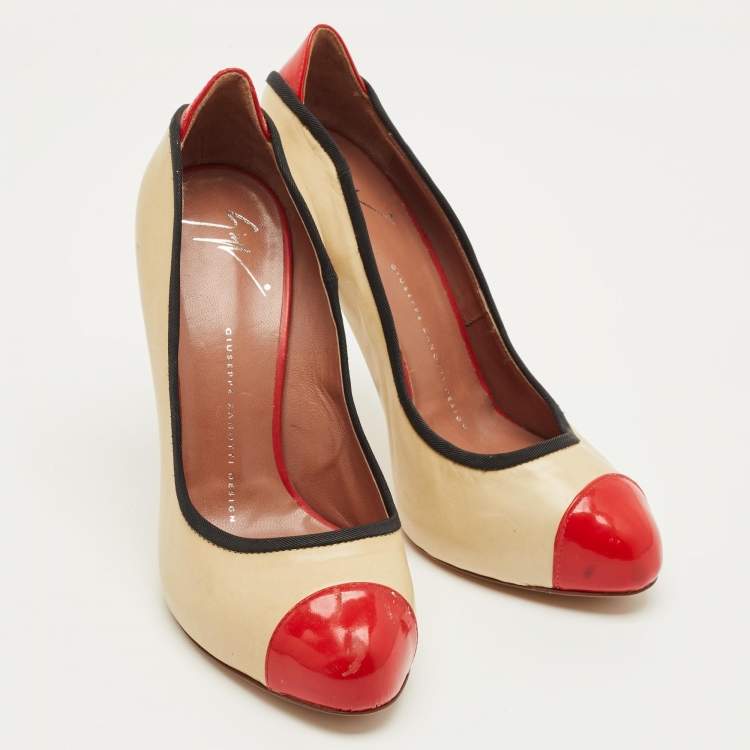 Pre Owned Giuseppe Zanotti  Tricolor Leather and Patent Leather Cap Toe Pumps Size 38