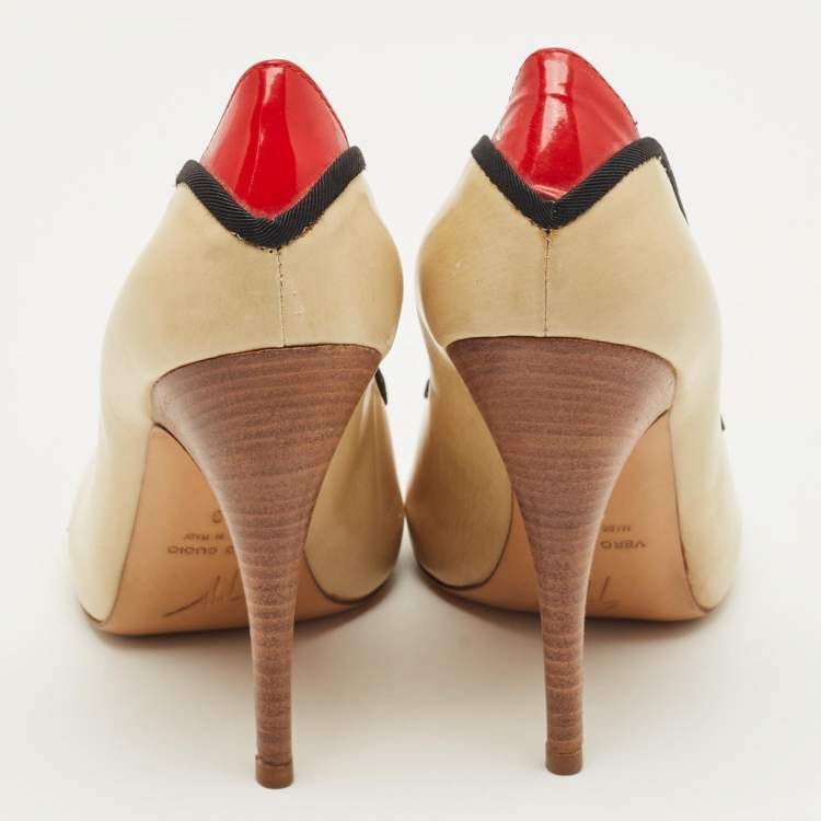 Pre Owned Giuseppe Zanotti  Tricolor Leather and Patent Leather Cap Toe Pumps Size 38